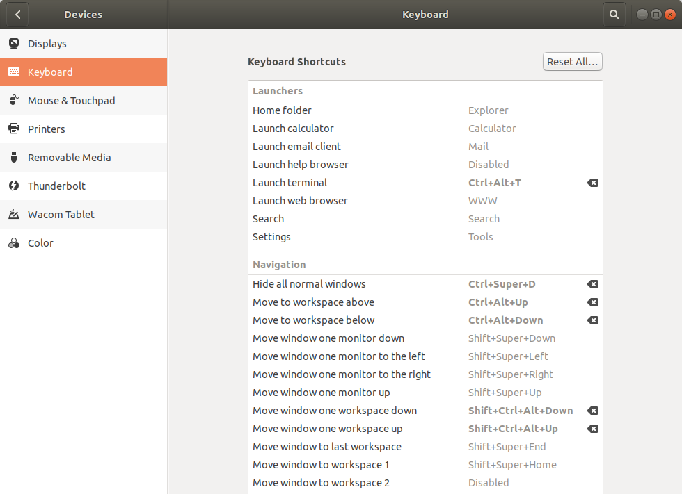 Keyboard shortcut dialog